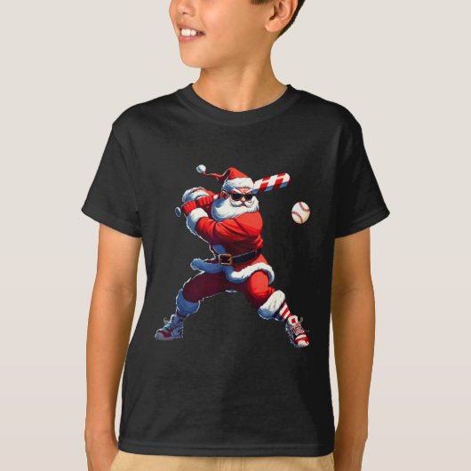 Sungles Santa Playing Baseball Christmas Pajamas X T-shirt (Voorkant)