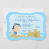 Sunhat Baby Sand Beach Boy Baby shower Invitation Kaart (Voorkant)