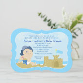Sunhat Baby Sand Beach Boy Baby shower Invitation Kaart (Staand voorkant)