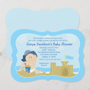 Sunhat Baby Sand Beach Boy Baby shower Invitation Kaart
