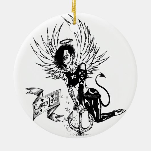 Sunken Love Punk Rock Pin-Up Tattoo Keramisch Ornament (Achterkant)