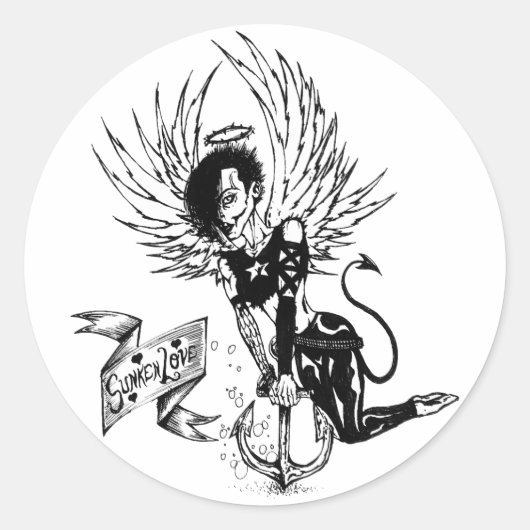 Sunken Love Punk Rock Pin-Up Tattoo Ronde Sticker (Voorkant)