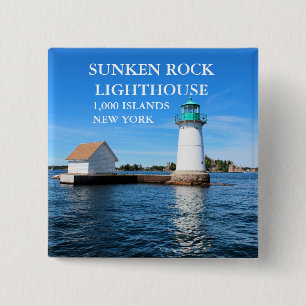 Sunken Rock Lighthouse, New York Vierkante Button 5,1 Cm