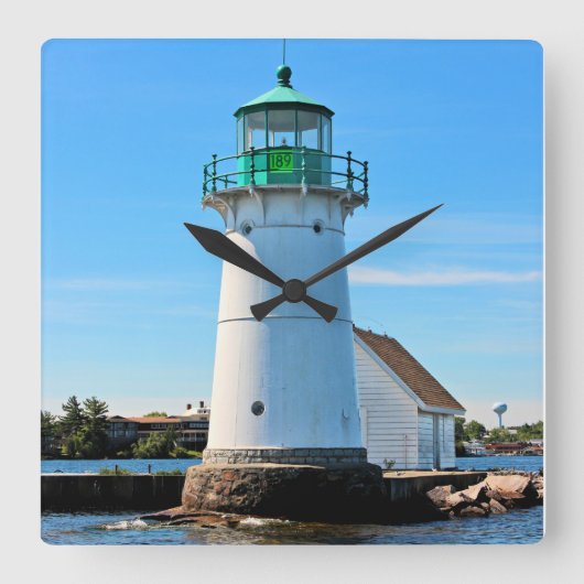Sunken Rock Lighthouse, New York Wall Clock Vierkante Klok (Voorkant)