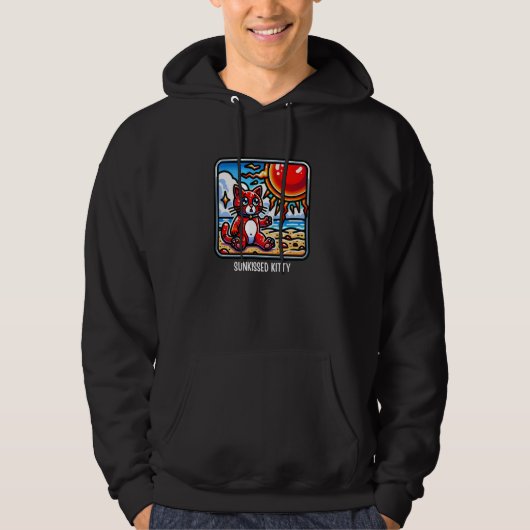 Sunkissed Kitty - Adorable Red Cat Beach Cartoon Hoodie (Voorkant)