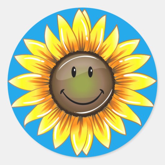 Sunkissed Lachende Zonnebloem Ronde Sticker (Voorkant)