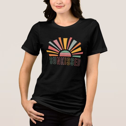 Sunkissed Retro Sun Zomer Strand Vakantie Tri-Blend Shirt (Voorkant)