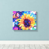 Sunlight & Butterflies Sunflower Canvas Art Afdruk (Insitu (Houten vloer))
