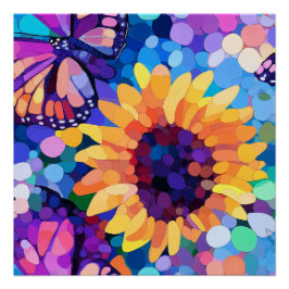 Sunlight & Butterflies Sunflower Canvas Art Perfect Poster