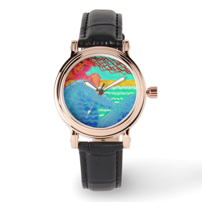 Sunlight Mermaid Abstracte Art Draag Horloge (Voorkant)