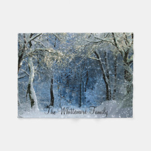 Sunlight Snow Winter Forest Name Fleece Blanket