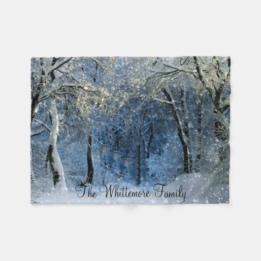 Sunlight Snow Winter Forest Name Fleece Blanket Deken (Voorkant (Horizontaal))