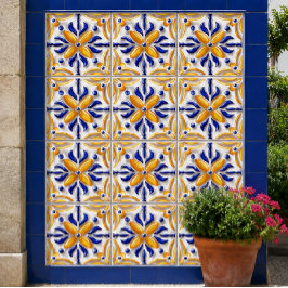 Sunlit Algarve Handcrafted Portuguese Blue Yellow Tegeltje