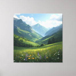 Sunlit Alpine Meadow – Schilderachtig Mountain Can Canvas Afdruk