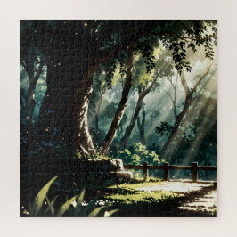 Sunlit anime forest glade legpuzzel