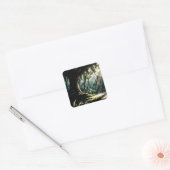 Sunlit anime forest glade vierkante sticker (Envelop)