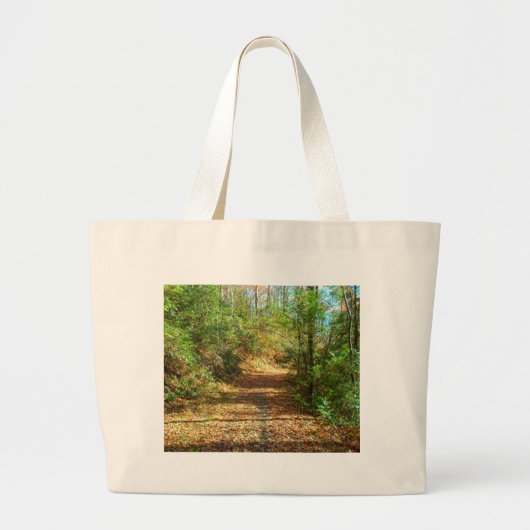 Sunlit Autumn Forest Trail Grote Tote Bag (Voorkant)