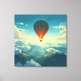 Sunlit Balloon Ride - Dreamlike Illustration Style Canvas Afdruk