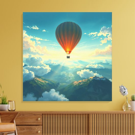 Sunlit Balloon Ride - Dreamlike Illustration Style Canvas Afdruk (Insitu (Woonkamer))
