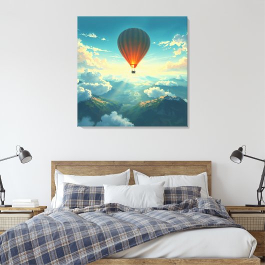 Sunlit Balloon Ride - Dreamlike Illustration Style Canvas Afdruk (Insitu (Slaapkamer))