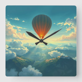 Sunlit Balloon Ride - Dreamlike Illustration Style Vierkante Klok