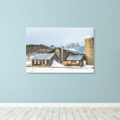 Sunlit Barns and Silos in de winter Canvas Afdruk (Insitu (Houten vloer))