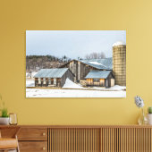 Sunlit Barns and Silos in de winter Canvas Afdruk (Insitu (Woonkamer))