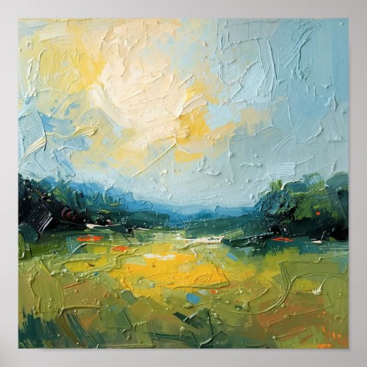 Sunlit Beach with Trees – Square Poster, Vibrant W Poster (Voorkant)