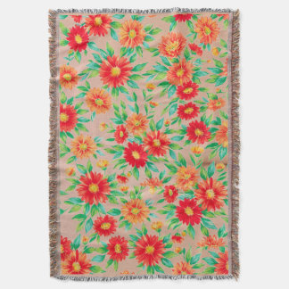 Sunlit Blooms" - Orange and Red Floral Woven Place Deken