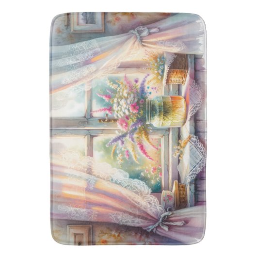 Sunlit Cottage Window Wildflowers Badmat (Voorkant Verticaal)