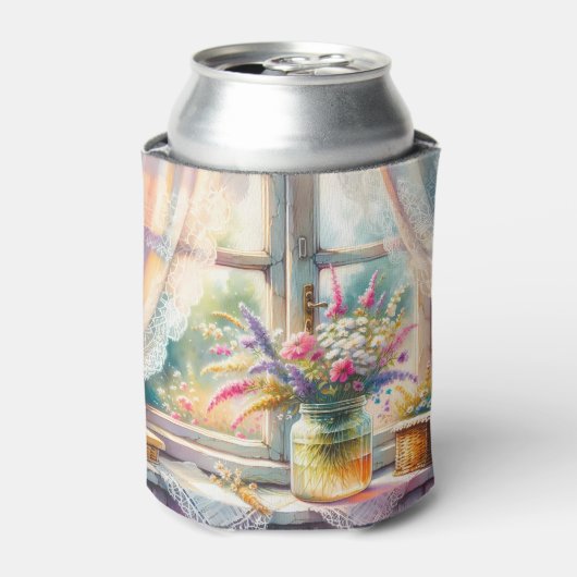Sunlit Cottage Window Wildflowers Blikjeskoeler (Blikje Voorkant)