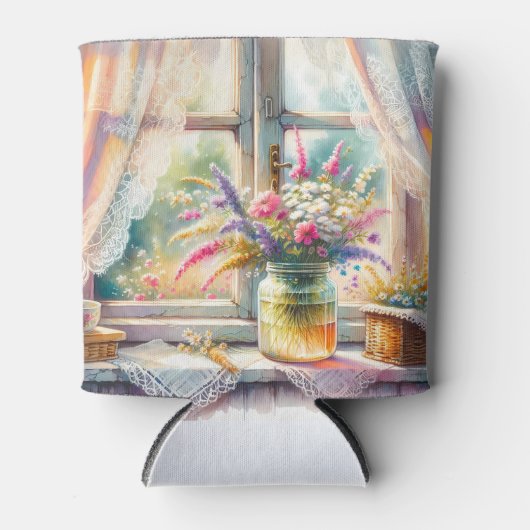 Sunlit Cottage Window Wildflowers Blikjeskoeler (Voorkant)