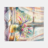 Sunlit Cottage Window Wildflowers Fleece Deken (Voorkant (Horizontaal))