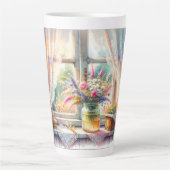Sunlit Cottage Window Wildflowers Latte Mok (Voorkant)
