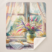Sunlit Cottage Window Wildflowers Sherpa Deken (Voorkant)