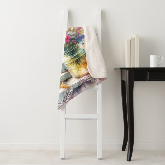 Sunlit Cottage Window Wildflowers Sherpa Deken (In situ)