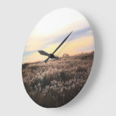 Sunlit Country Field- Rustic Photography Clock Grote Klok (Hoek)