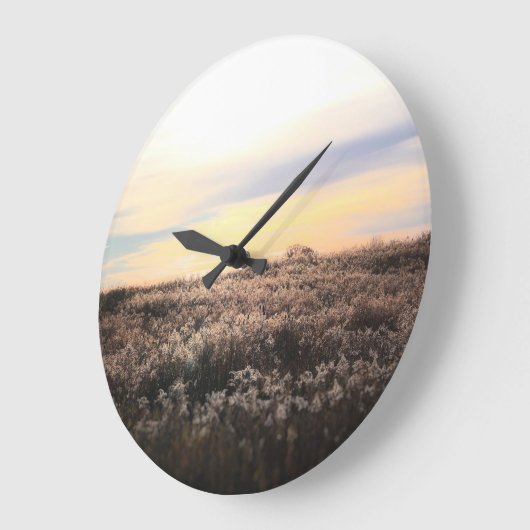 Sunlit Country Field- Rustic Photography Clock Grote Klok (Hoek)