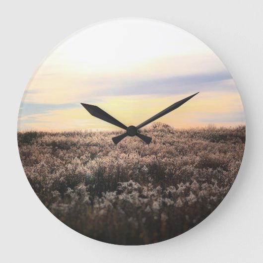 Sunlit Country Field- Rustic Photography Clock Grote Klok (Voorkant)