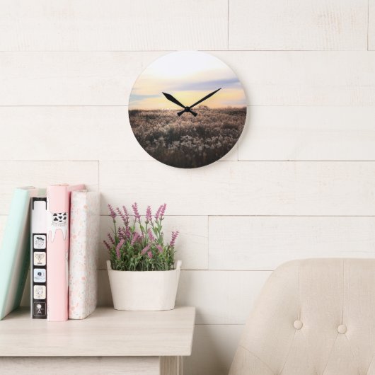 Sunlit Country Field- Rustic Photography Clock Grote Klok (Leeskamer)