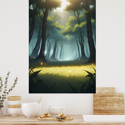 Sunlit Forest Path Poster (Keuken)
