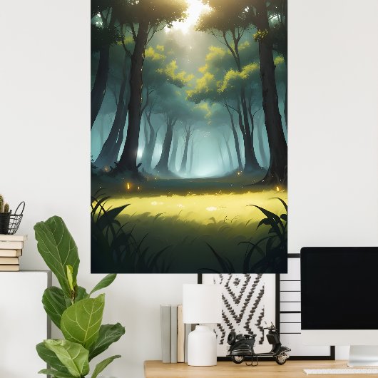 Sunlit Forest Path Poster (Thuiskantoor)