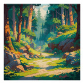 Sunlit Forest Path - Tranquil Woodland Natuur Scen Perfect Poster (Voorkant)