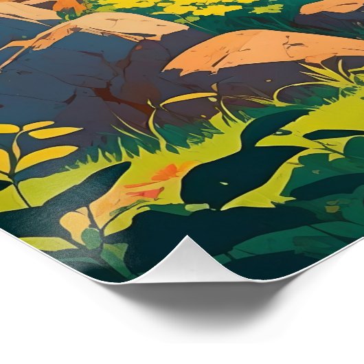 Sunlit Forest Path - Tranquil Woodland Natuur Scen Perfect Poster (Hoek)