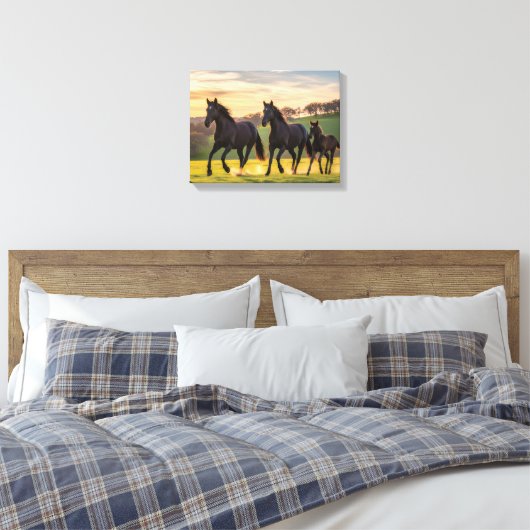 Sunlit Gallop – Majestic Horses Running Wall Art Canvas Afdruk (Insitu (Slaapkamer))