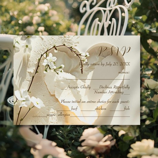 Sunlit Garden Heart on Warm Ivory Cotton RSVP Kaartje