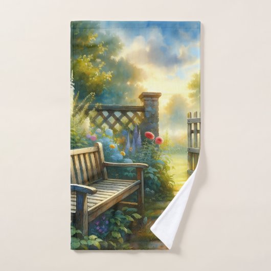 Sunlit Garden Pathway Gate Scene Bad Handdoek (Handdoek)