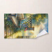 Sunlit Garden Pathway Gate Scene Bad Handdoek (Handdoek)