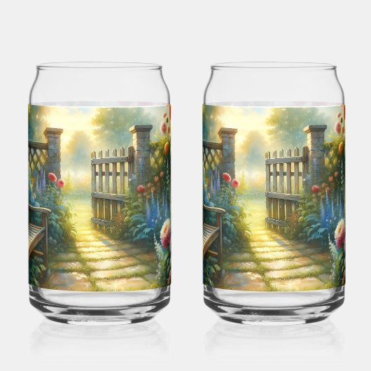 Sunlit Garden Pathway Gate Scene Blikvorm Glas (Links)