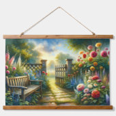 Sunlit Garden Pathway Gate Scene Hangend Wandkleed (Voorkant)
